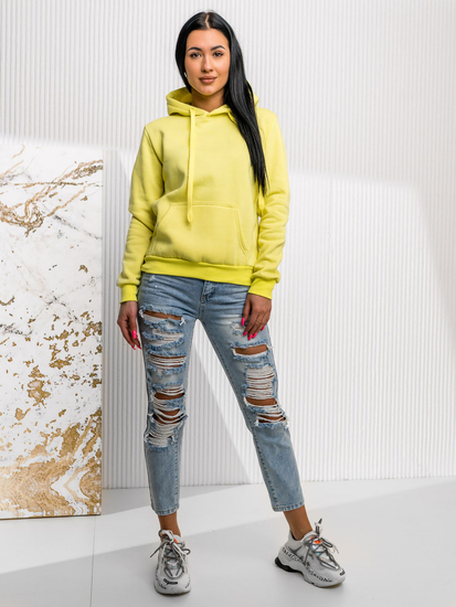 Νέον κίτρινο γυναικείο φούτερ με κουκούλα Bolf W02A1