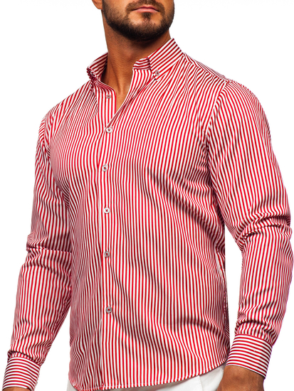 Κόκκινο ανδρικό μακρυμάνικο ριγέ πουκάμισο Bolf 22731