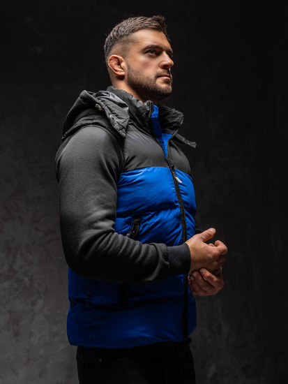 Μπλε ανδρικό πικέ γιλέκο με κουκούλα Bolf 1189A1