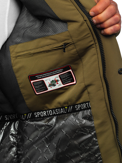 Χακί ανδρικό χειμερινό μπουφάν με κουκούλα Bolf 22M322
