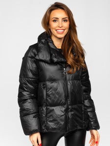 Γυναικείο μαύρο καπιτονέ χειμερινό μπουφάν Bolf P6609