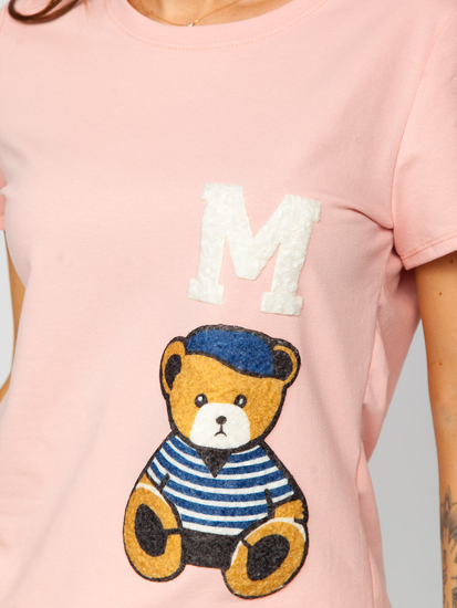 Ροζ γυναικείο μπλουζάκι με διακοσμητικά Bolf 52352