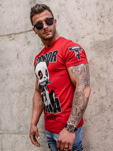 Κοκκινο t-shirt ανδρικο με σταμπα Bolf 2291