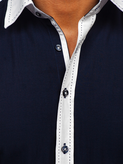 Ανδρικό κομψό μακρυμάνικο πουκάμισο μπλε μπλε ναυτικό Bolf 6882