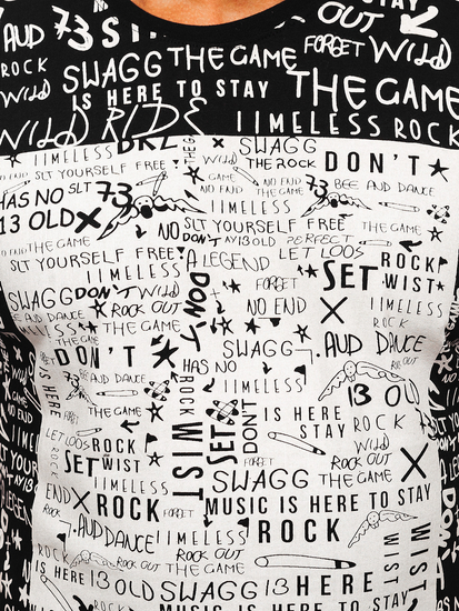 Ανδρικό μπλουζάκι με στάμπα από βαμβάκι Μαύρος Bolf 1173