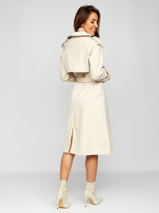 Μπεζ 2W1 μπουφαν μακρυ παλτο γυναικειο καμπαρντινα με ζωνη Bolf AG3011