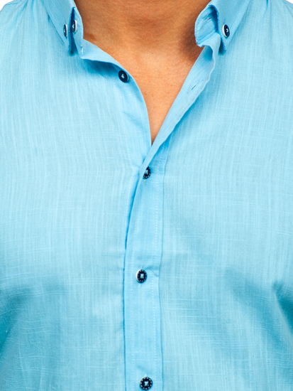 Τυρκουαζ βαμβακερο Πουκαμισο ανδρικο με μακρια μανικια Bolf 20501