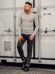 Ανδρικό πουλόβερ με λαιμόκοψη Φως Γκρί Bolf YY03