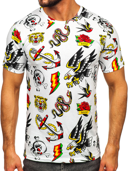 Λευκό βαμβακερό ανδρικό t-shirt με τύπωμα Bolf 14962