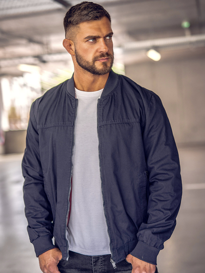 Ανδρικό αναστρέψιμο ελαφρύ μπουφάν Bomber Ναυτικό μπλε Bolf 84M3005A