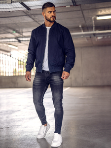 Ανδρικό αναστρέψιμο ελαφρύ μπουφάν Bomber Ναυτικό μπλε Bolf 84M3005A