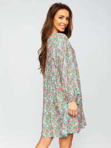 Πρασινο φορεμα γυναικειο με λουλουδια μοτιβο Bolf 3019