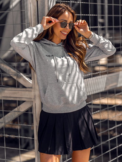 Γκρι γυναικείο φούτερ με στάμπα και κουκούλα Bolf HL9261