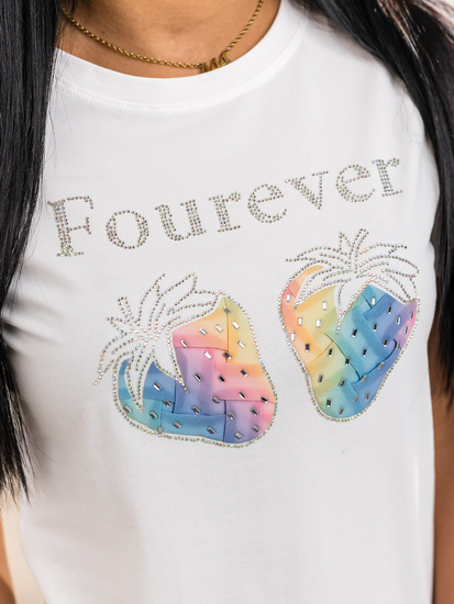 Λευκό γυναικείο t-shirt με εφαρμογή Bolf 95T2518