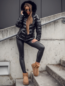 Μαύρο καπιτονέ μπουφάν χειμωνιάτικο με κουκούλα για γυναίκες Bolf 5M3138