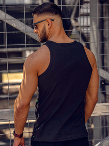Μαύρη ανδρική αμάνικη μπλούζα tank top με στάμπα Bolf 14852A