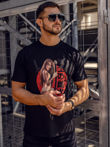 Μαύρο ανδρικό T-shirt με εκτύπωση Bolf 192377A