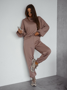 Γυναικεία αθλητική φόρμα 2 τεμαχίων με κουκούλα από βούτυρο Cappuccino Bolf 525