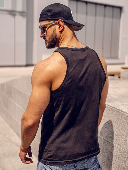 Μαύρη ανδρική αμάνικη μπλούζα tank top με στάμπα Bolf 14831A
