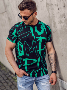 Ανδρικό μπλουζάκι με στάμπα από βαμβάκι Μαύρος Bolf KS1972A