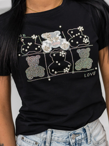 Μαύρο γυναικείο t-shirt με εφαρμογή Bolf 96T615