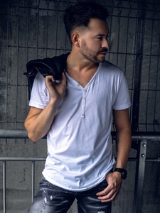 Ανδρικό μπλουζάκι Βασικός με λαιμόκοψη V Λευκό Bolf 4049