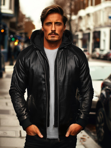 Μαύρο δερμάτινο μπουφάν bomber ανδρικό Bolf 11Z8004