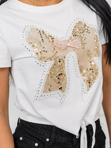 Λευκό γυναικείο t-shirt με εφαρμογή Bolf 96T612