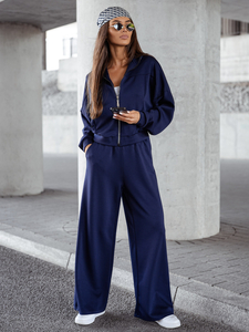 Γυναικεία αθλητική φόρμα 2 τεμαχίων με φερμουάρ και βουτυρένιο τελείωμα Ναυτικό μπλε Bolf 821109