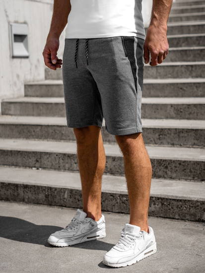 Γκρι-μαύρα αθλητικά κοντά ανδρικά σορτς Bolf Q3876