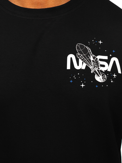 Μαύρο με εκτύπωση ανδρικό φούτερ χωρίς κουκούλα Bolf 6476