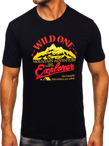 Μαύρο βαμβακερό ανδρικό t-shirt με στάμπα Bolf MPO3484