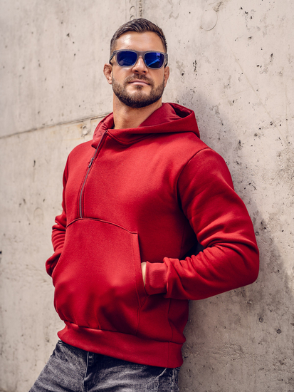 Μπορντό χοντρό ανδρικό φούτερ με κουκούλα Bolf 02A