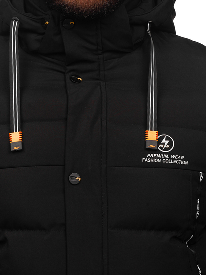 Μαύρο μακρύ καπιτονέ ανδρικό χειμερινό μπουφάν Bolf 22M53
