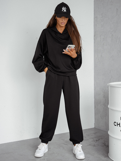 Γυναικεία αθλητική φόρμα 2 τεμαχίων με κουκούλα από βούτυρο Μαύρος Bolf 525