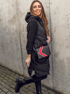 Μαύρο μακρύ καπιτονέ γυναικείο γιλέκο διπλής όψης Bolf B8022