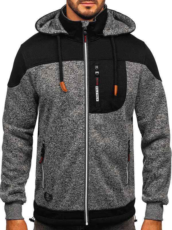 Ανθρακί ανδρική μπλούζα-μπουφάν με κουκούλα Bolf TC1268