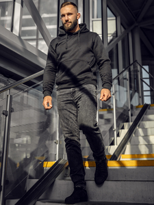 Ανδρική κουκούλα καγκουρό Μαύρος Bolf 2009A4