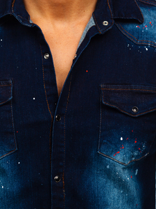 Ναυτικο μπλε Πουκαμισο ανδρικο τζιν με μακρια μανικια Bolf R703