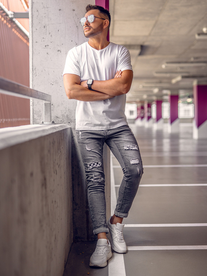 Ανδρικό μπλουζάκι Βασικός με λαιμόκοψη V Λευκό Bolf 192131A