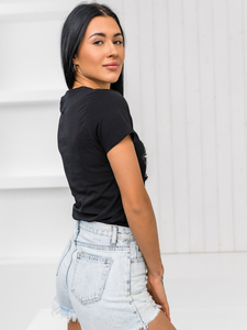 Μαύρο γυναικείο t-shirt με εφαρμογή Bolf 96T620