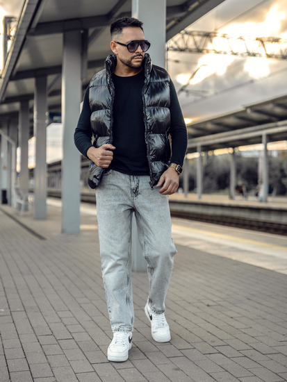 Μαύρο χοντρό καπιτονέ ανδρικό γιλέκο Bolf 9968