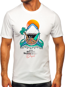 Λευκό βαμβακερό ανδρικό t-shirt με στάμπα Bolf MPO3460