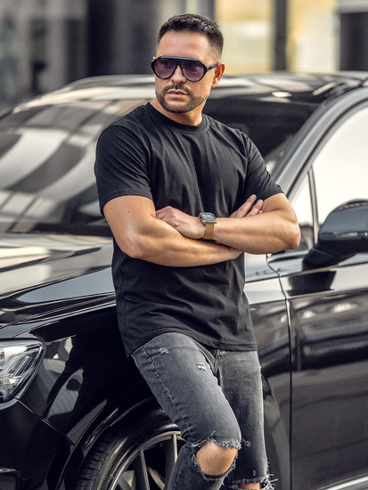 Ανδρικό μπλουζάκι Βασικός βαμβακερό Μαύρος Bolf 14291A