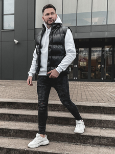 Μαύρο ανδρικό καπιτονέ γιλέκο Bolf 0023-A