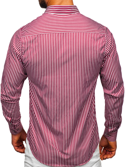 Μπορντό ανδρικό πουκάμισο ριγέ με μακριά μανίκια Bolf 22730