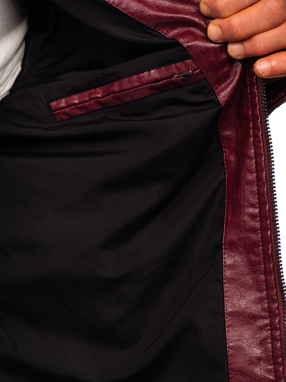 Μπορντο δερματινο μπουφαν ανδρικο biker Bolf 2002