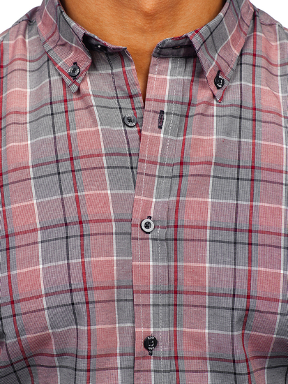 Κόκκινο ανδρικό καρό πουκάμισο με μακριά μανίκια Bolf 22748