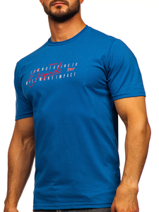 Μπλε βαμβακερό ανδρικό t-shirt με τύπωμα Bolf 5032
