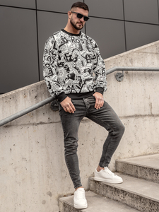 Μαύρη και λευκή ανδρική μπλούζα χωρίς κουκούλα με στάμπα Bolf 8B1133A